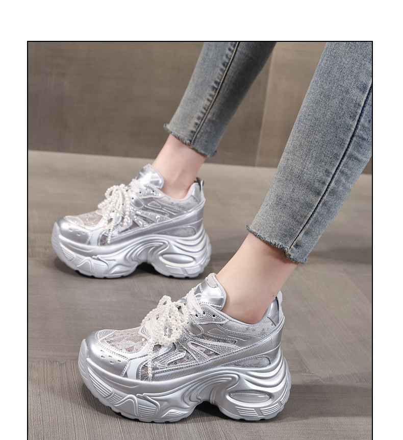 Giày sneaker chunky đế dày lưới thoáng khí tăng chiều cao nữ — Màu trắng chi tiết 12