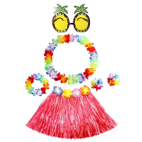 Hawaii 30CM single-layer grass skirt classic garland four-piece set pineapple glasses 6-piece combination set