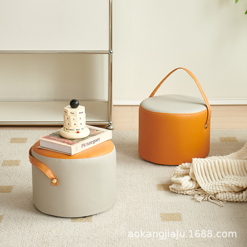 Portable Small Stool Light Luxury Low Bench Household Coffee Table Square Stool Living Room Sofa Footstool Stackable Soft Foreskin Sitting Pier