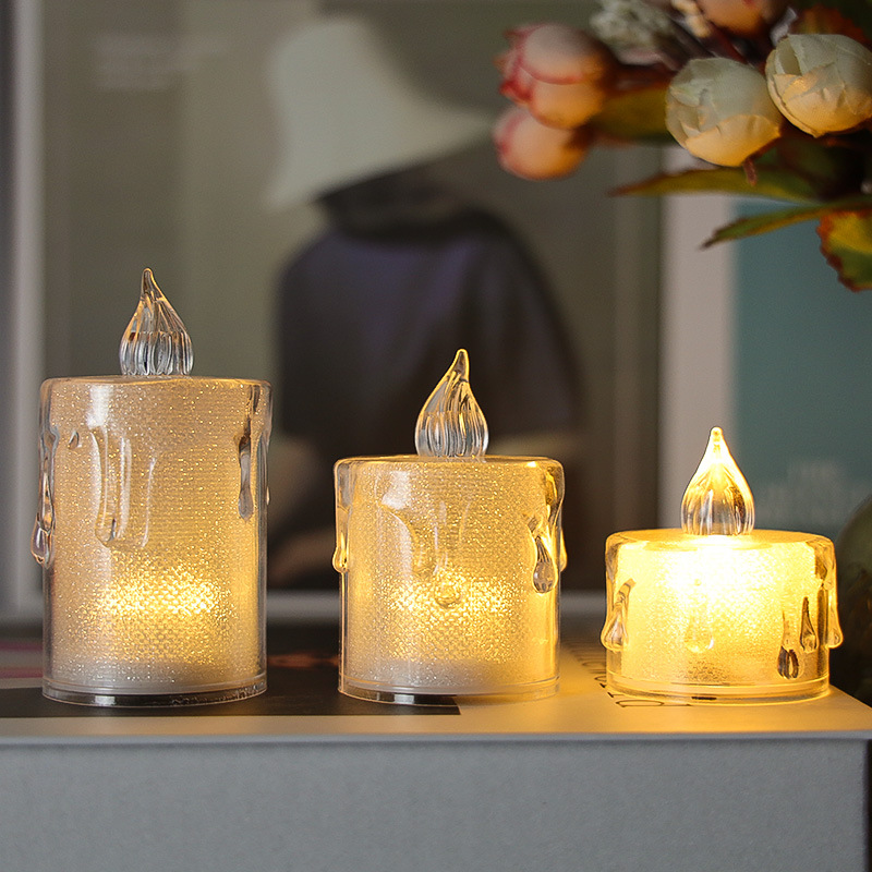 小茶蜡水晶灯跨境led电子蜡烛灯透明流泪带发光纸创意生日布置