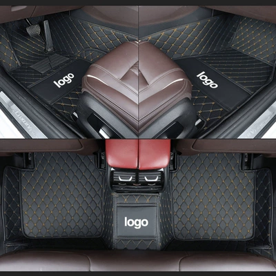 Modelə uyğun ayaqaltı – Cross-Border Leather Full-Coverage Car Floor Mats - black-orange-line