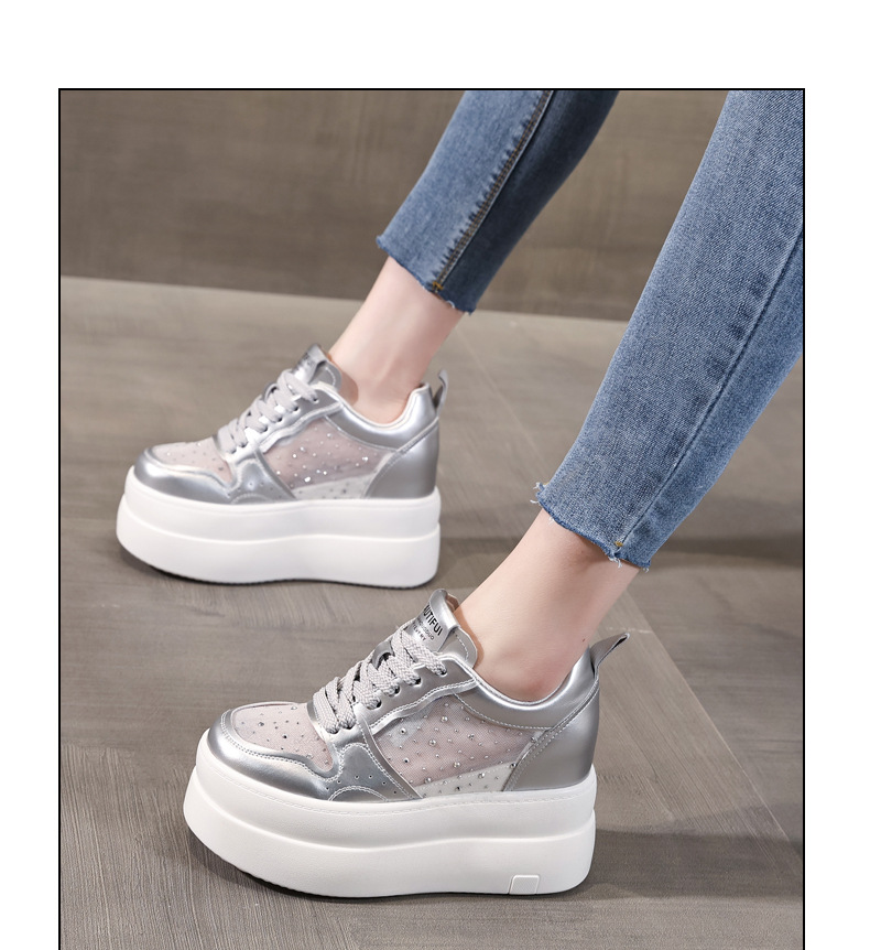 Giày sneaker nữ đế dày tăng chiều cao, mặt lưới thoáng khí, phối trắng đa năng — bạc trắng chi tiết 12