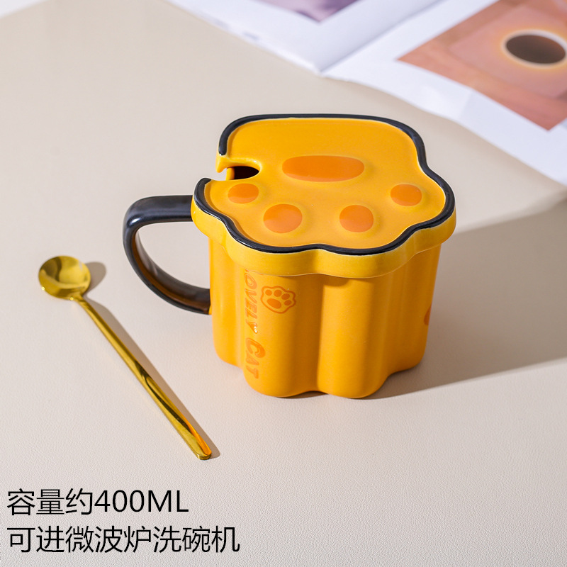 Creativo gato de dibujos animados garra Taza de cerámica Oficina pareja estudiante niños taza de beber con tapa cuchara taza de café