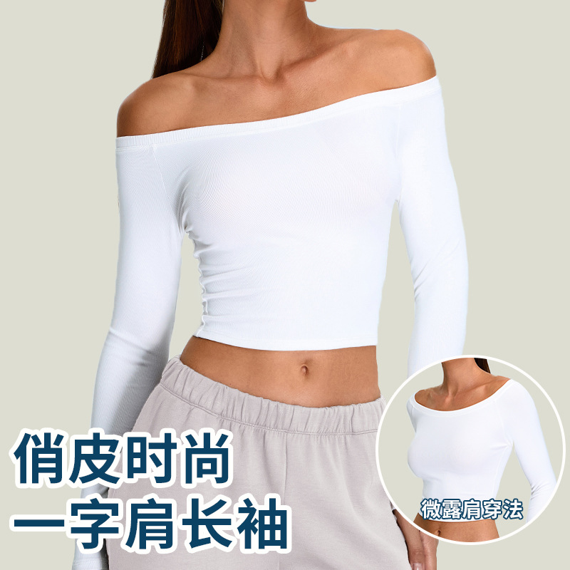Nuevo cross-border yoga de manga larga mujer sensación de hombro camiseta deportiva de correr camiseta deportiva ajustada ropa de fitness