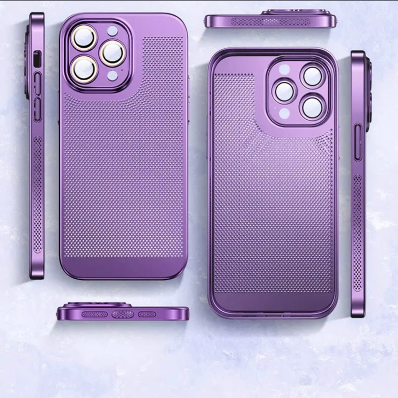 Aplicable en verano Apple 16promax malla galvanoplastia disipación de calor carcasa del teléfono iphone15 con lente funda para PC 14