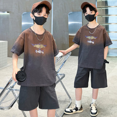男童夏裝運動套裝2024新款兒童短袖漸變夏季中大童潮帥氣時髦衣服