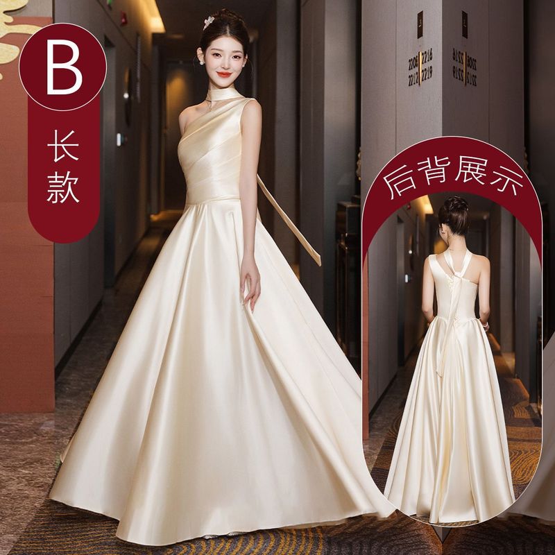 缎面伴娘服2025新款姐妹团香槟色高级小众订婚礼服裙平时可穿夏季|undefined