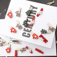 Factory Direct Sales Christmas Series Colorful Wooden Clips 3.5CM Snowflakes Reindeer Christmas Tree Gloves