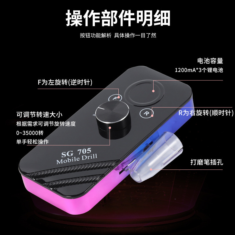 Lijadora de uñas transfronteriza, cargador, removedor de uñas portátil, piel muerta, almacenamiento de energía, lápiz de molienda, herramientas de uñas, Amazon