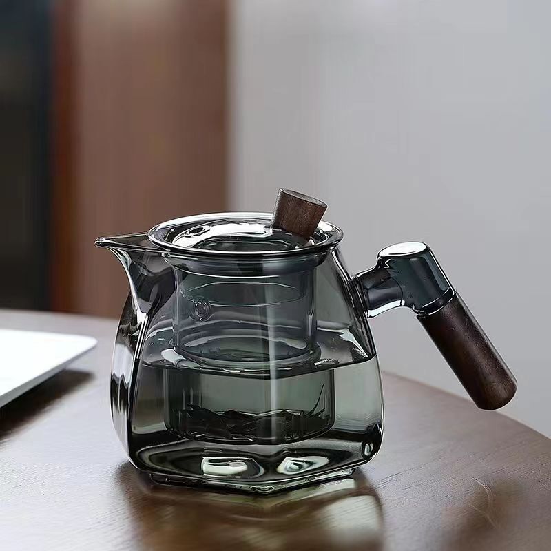 Thickened Heat-Resistant Glass Tea Set Teapot Glass Boiling Teapot Smoke Grey Teapot Electric Ceramic Stove Household Kettle Black