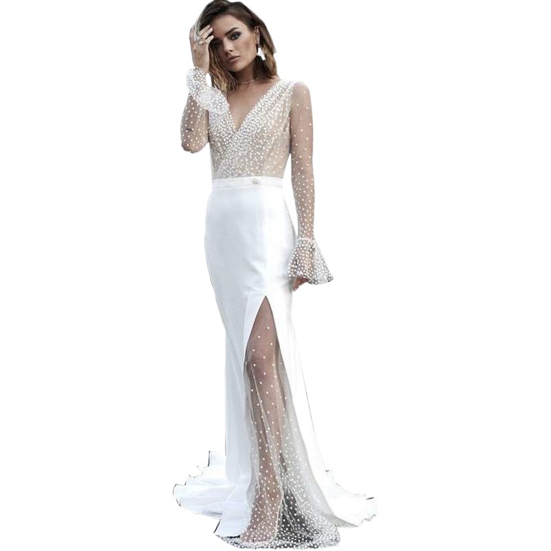Vestido de Novia Sexy con Escote en V y Transparencias, Estilo Europeo y Americano, Nuevo para el Verano de 2025, Disponible en Amazon