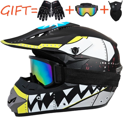 Motosiklet kaskı (dəbilqə) — Helmets, Youth Mountain Bike Downhill - black-shark-goggles-gloves-and-face-shield-included-s