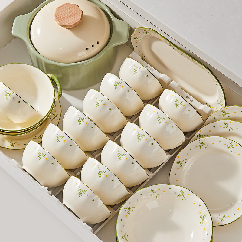 2026 New Pastoral Style Daisy Ceramic Rice Bowl for Home Use 2026 New Bowl, Chopsticks, Plate, and Tableware Set