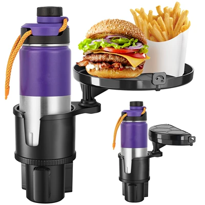 Car Cup Holder, Car Multifunctional Water Cup Holder, Car Tray, Large Drink Holder, Mobile Phone Holder, Dinner Plate Storage Rack (Car cup holder/beverage holder) - black