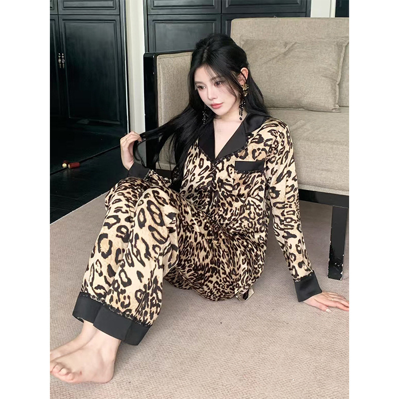 奢华豹纹春秋款睡衣女长袖时尚高级感轻奢冰丝女睡衣家居服两件套|undefined