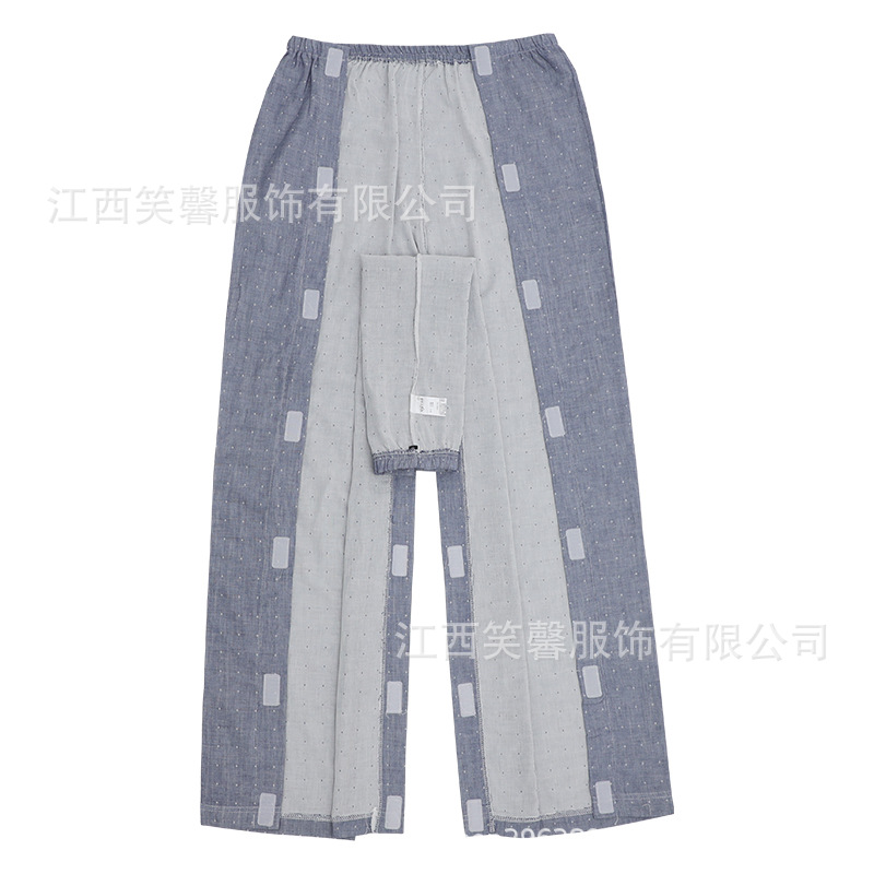 Doble hilo de algodón puro tipo abierto fácil de quitar la enfermedad ropa de cuidado de la fractura ropa a largo plazo postrado en cama paralizado ancianos pijamas verano