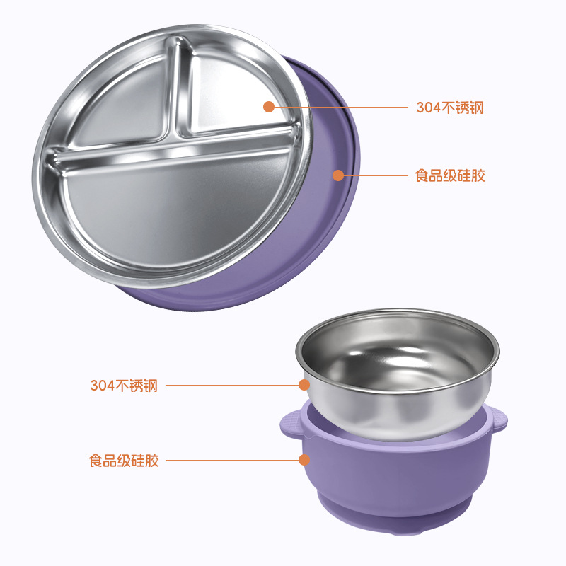 Juego de diez piezas de vajilla para niños de Amazon Juego de platos de comedor de acero inoxidable 304