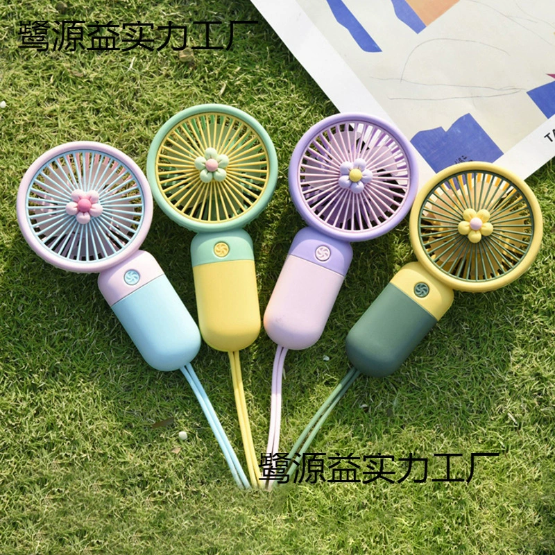 Популярный мини-вентилятор с цветочным принтом, портативный ручной вентилятор с ремешком, стильный и компактный