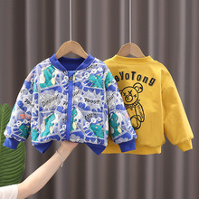 男童加棉棒球服外套冬外套中小童恐龙棉衣男童双面穿外套一件代发