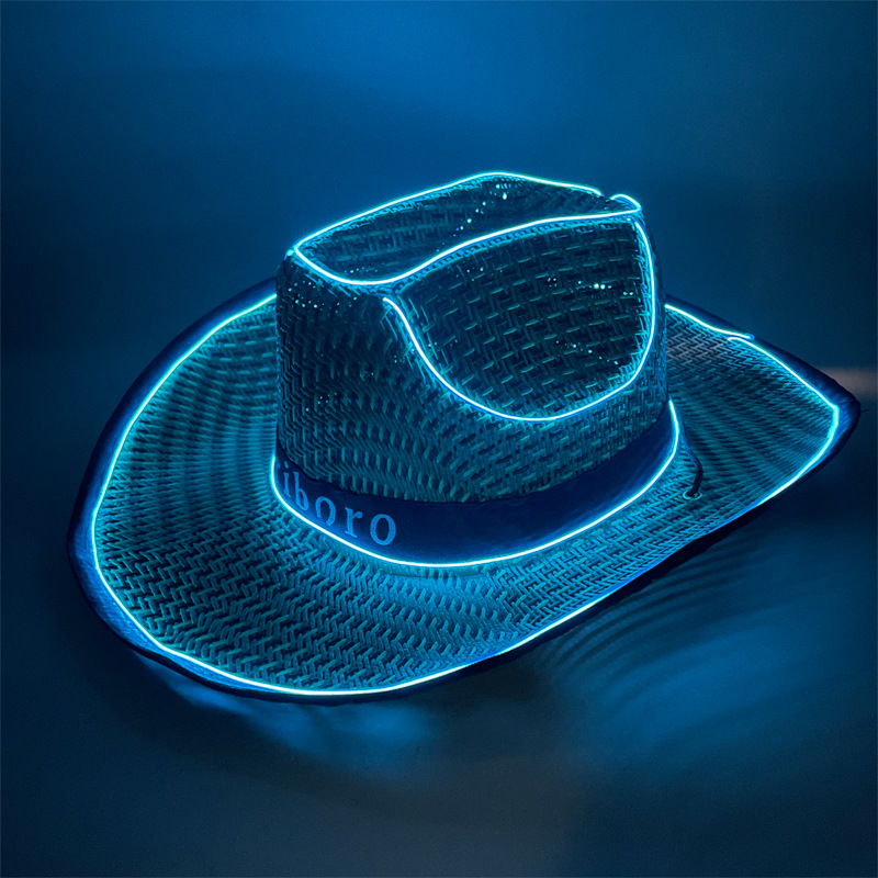 #614-1 3V无线款-草帽发光牛仔帽翘沿藏青 深蓝色