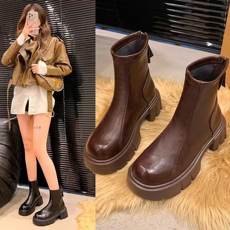 厚底马丁靴女2025秋冬新款小个子增高百搭松糕弹力小众洋气瘦瘦靴|undefined