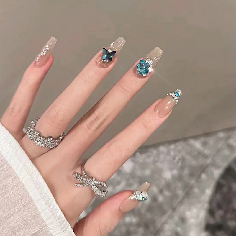 A610-Grandma Grey Phototherapy Wearing Armor Finished Products Removable Pure Desire Manicure Sticker Navy Pile Diamond Fake Nail Patch