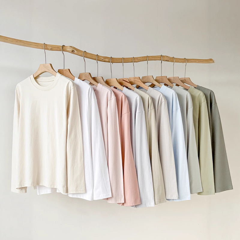 Pure Cotton Long-Sleeved T-Shirt Heavyweight 230g Men's and Women's Basic T-Shirt Inner Top Round Neck Pure Color Bottoming Shirt Pure Cotton Long-Sleeved T-Shirt Heavyweight 230g Men's and Women's Basic T-Shirt Inner Top Round Neck Pure Color Bottoming Shirt