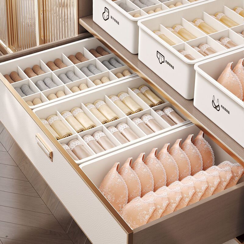 Drawer Divider Organizer for Underwear, Bras, Panties, and Socks Storage Box, Household Three-In-One Intimate Clothing Organizer