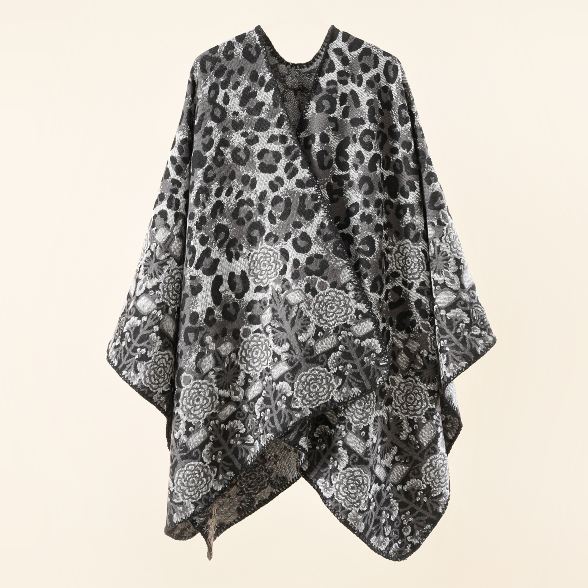 Mantón de la calle de Europa y América del Cabo de una sola pieza abrigo de las mujeres Otoño e Invierno estampado de leopardo patchwork patrón cálido chal