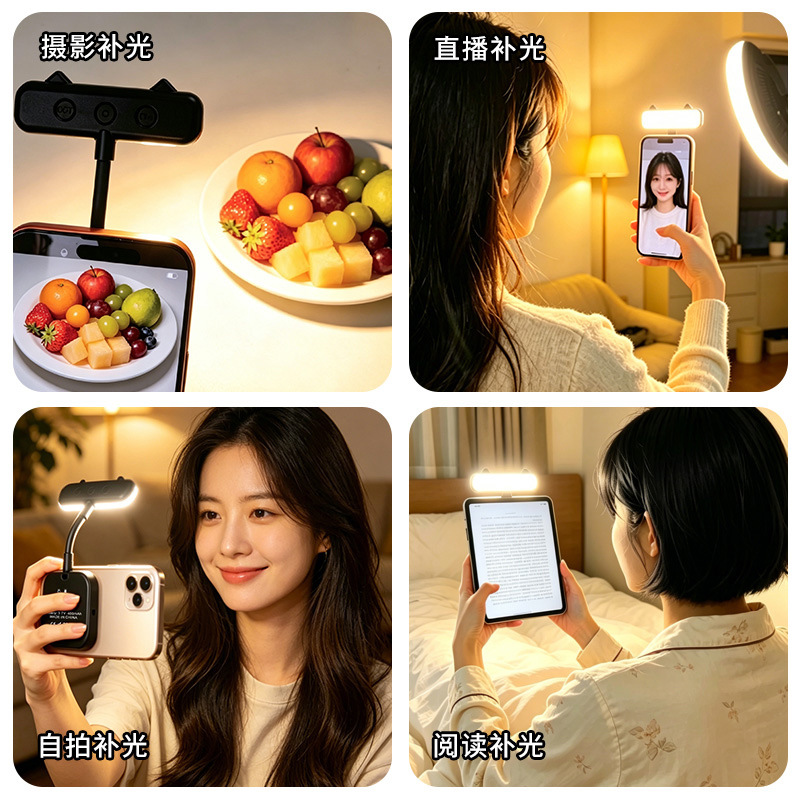 Nuevo magsafe teléfono móvil absorción magnética manguera iluminación foto reflector tricolor templado led belleza lámpara fotográfica