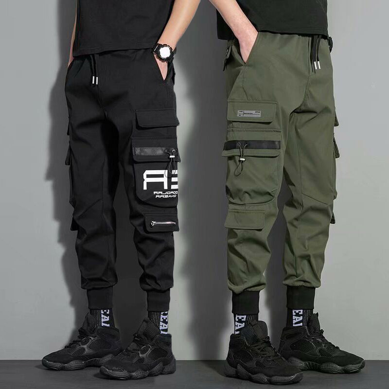 Teenager Functional Multi-Pocket Cargo Pants Men's Trendy Brand Loose Leg-toe Explosions Spring and Summer Thin Nine-point Casual Pants