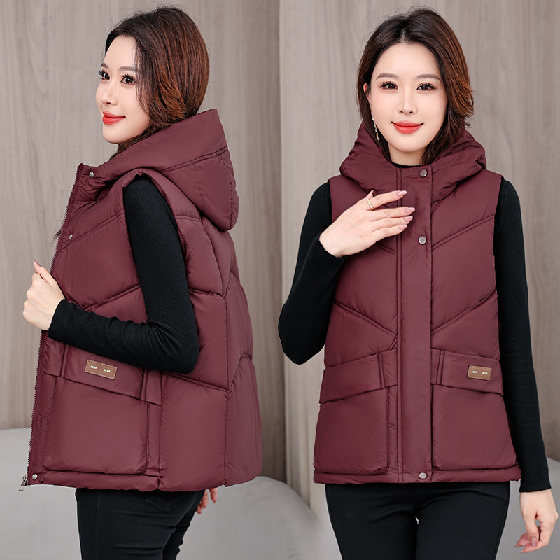 2025 nuevo chaleco de algodón corto de mujer encapuchado otoño y invierno con hombro grueso chaleco de moda extranjera chaqueta image 3
