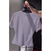 夏季新款欧货小衫修身显瘦上衣淡紫色印花短袖t恤女士DNX41316