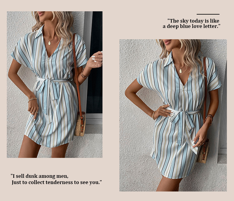Camicia da donna, gonna a maniche corte, polo, a righe, abito da pendolare_voghion.com