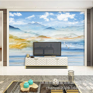 Chinese Style Magnificent Landscape Background Wallpaper Blue Sky White Clouds Marble Mural Living Room Sofa Video Wall Cloth