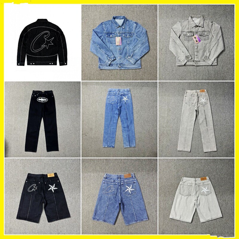 C0Rteiz Devil Jeans Star Embroider American High Street Retro Distressed Casual Pants Jacket Island