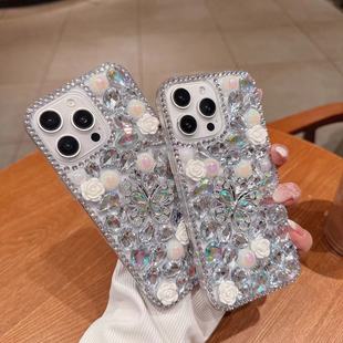 Suitable for Apple 16Promax Anti-Fall Mobile Phone Case Full of Diamonds, Small Flowers, Stereo Butterfly Apple 15/16/14 Protective Cover
