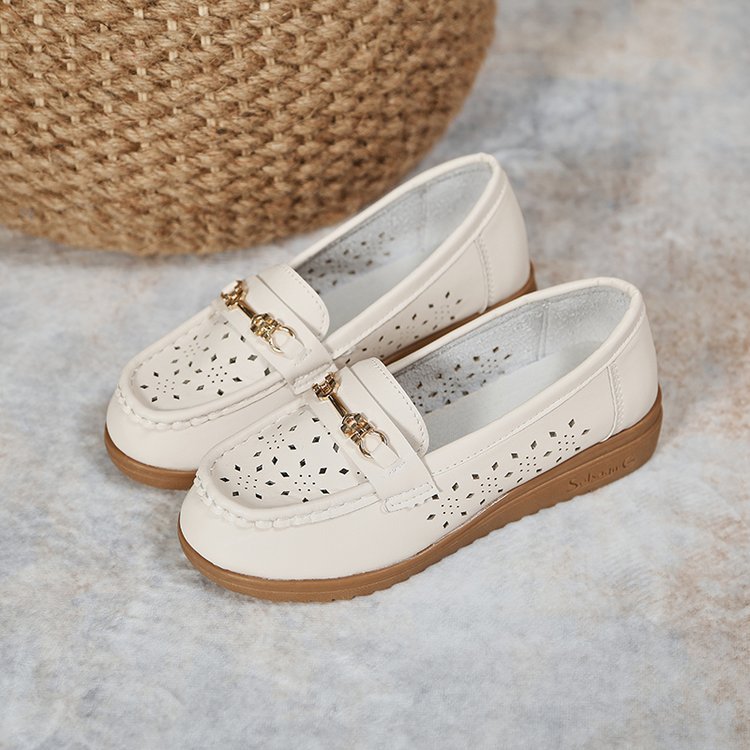 2024新款夏季单鞋女镂空透气时尚中年妈妈鞋女士防滑软底休闲女鞋