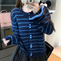 甜美风复古条纹撞色长袖毛衣女2025秋冬新款宽松显瘦小众减龄上衣