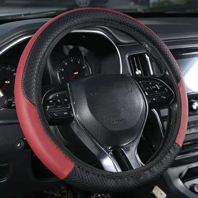 Leather, Suitable for All Seasons, Cross-Border | Steering wheel cover - wine-red-38cm