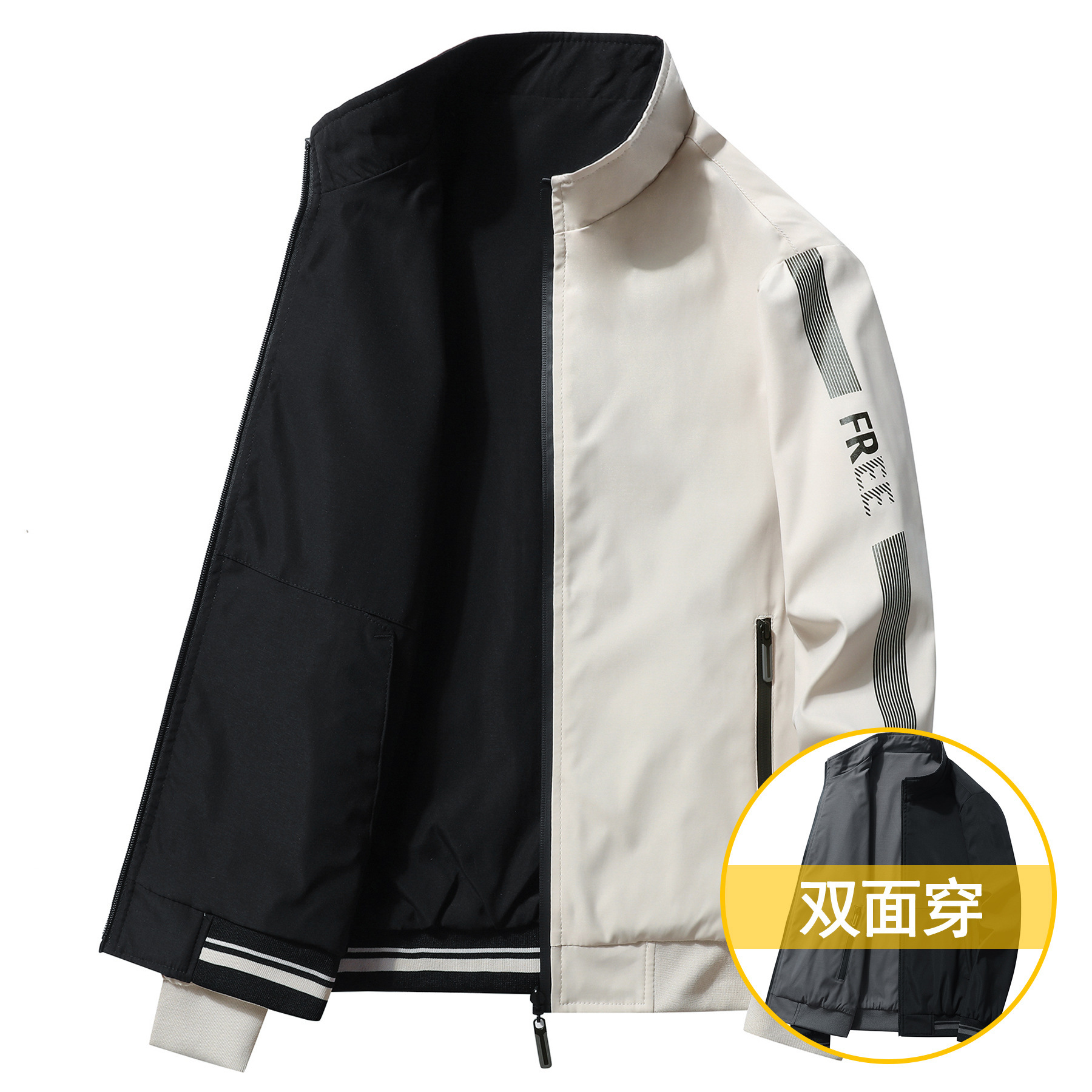 Chaqueta de primavera y otoño Chaqueta casual de mediana edad para hombre Chaqueta de otoño de negocios de doble cara para hombre Chaqueta de béisbol con cuello alto