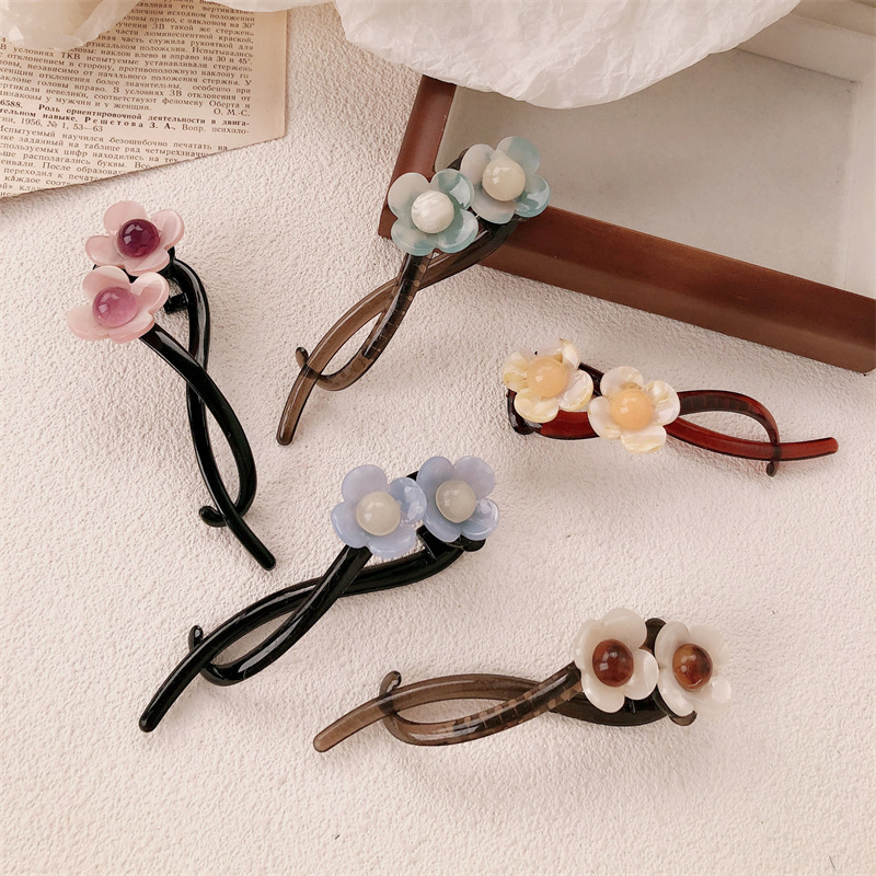 Retro temperamento flor una palabra clip de cabello para mujeres 2024 nuevo disco de cabeza atrás clip de agarre clip de torsión clip de cabello tocado clip de cabello