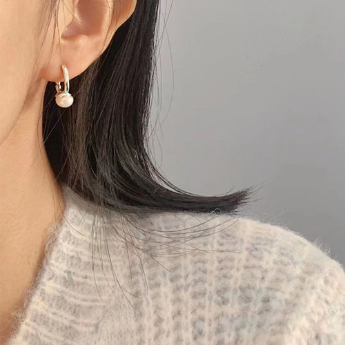 s925 sterling silver freshwater pearl shaped earrings for women Xiaohongshu blogger same style ins French light luxury geometric earrings