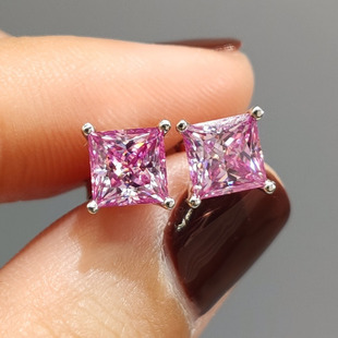 European and American ins925 sterling silver needle classic square pink princess square cut mulberry earrings anti-allergy women wholesale