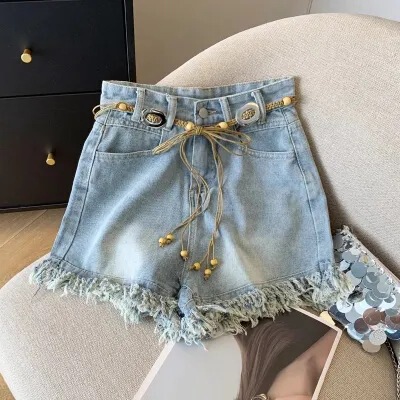 Light Color High Waist Denim Shorts Women's Summer 2024 Thin New Design Sense A- Word Loose Short Wide-Leg Hot Pants