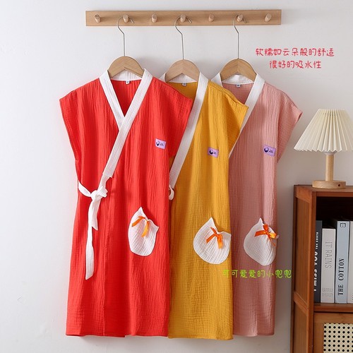 Summer Kids' Cotton Yarn Wearable Bath Towel-Style Bathrobe for Older Children & Adults | Home Wear