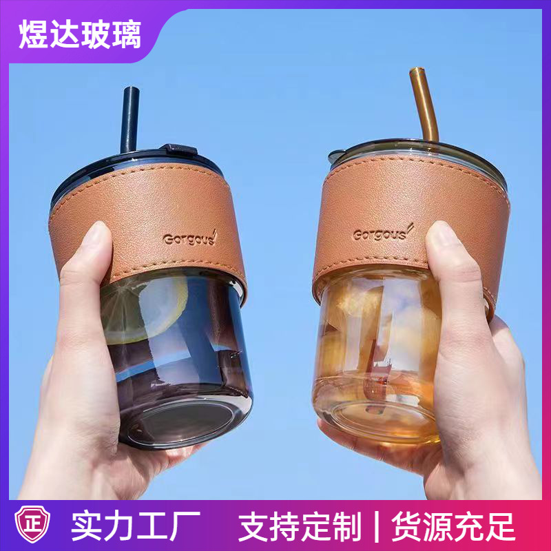 Bamboo Cup, Glass Water Cup with Lid, Straw Cup, Coffee Cup, Household Beverage Cup, Business Gift Wholesale, Souvenir