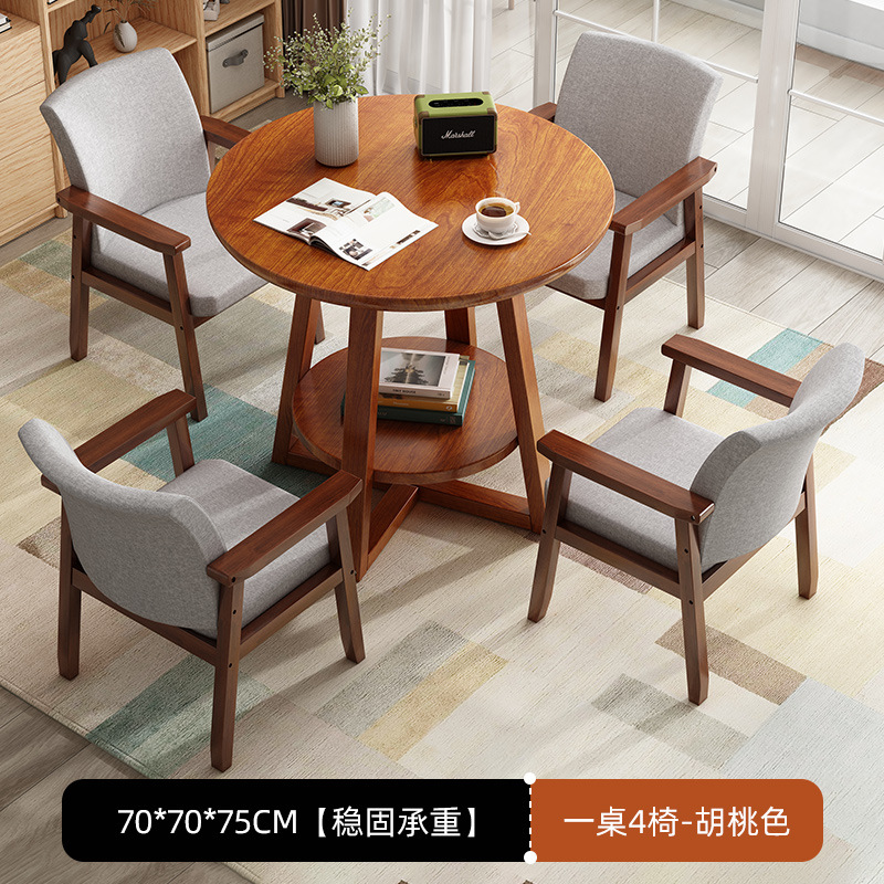 테이블 1개, 의자 4개 [복층-월넛색상] 70*70*75cm+월넛색쿠션의자