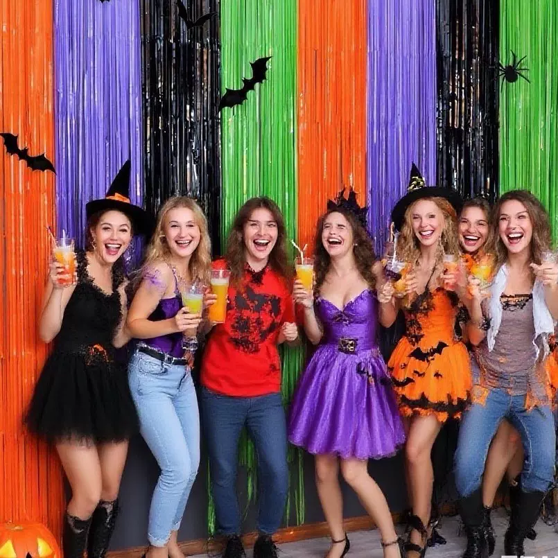 新款拼色雨丝帘万圣节装饰雨丝门帘节日氛围布置道具装饰鬼节布置