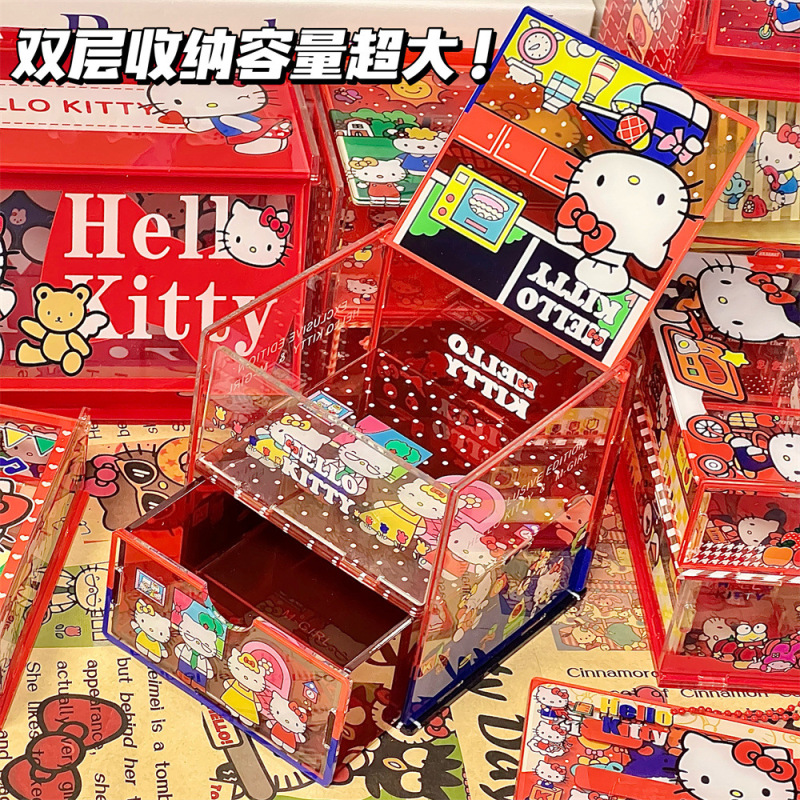 可爱hellokitty桌面置物架亚克力可拆卸翻盖糖果盒KT猫收纳盒礼物|undefined